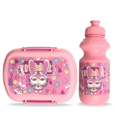 Eazy Kids - Set of 2 - Lunch Box & Water Bottle - Rabbit Pink